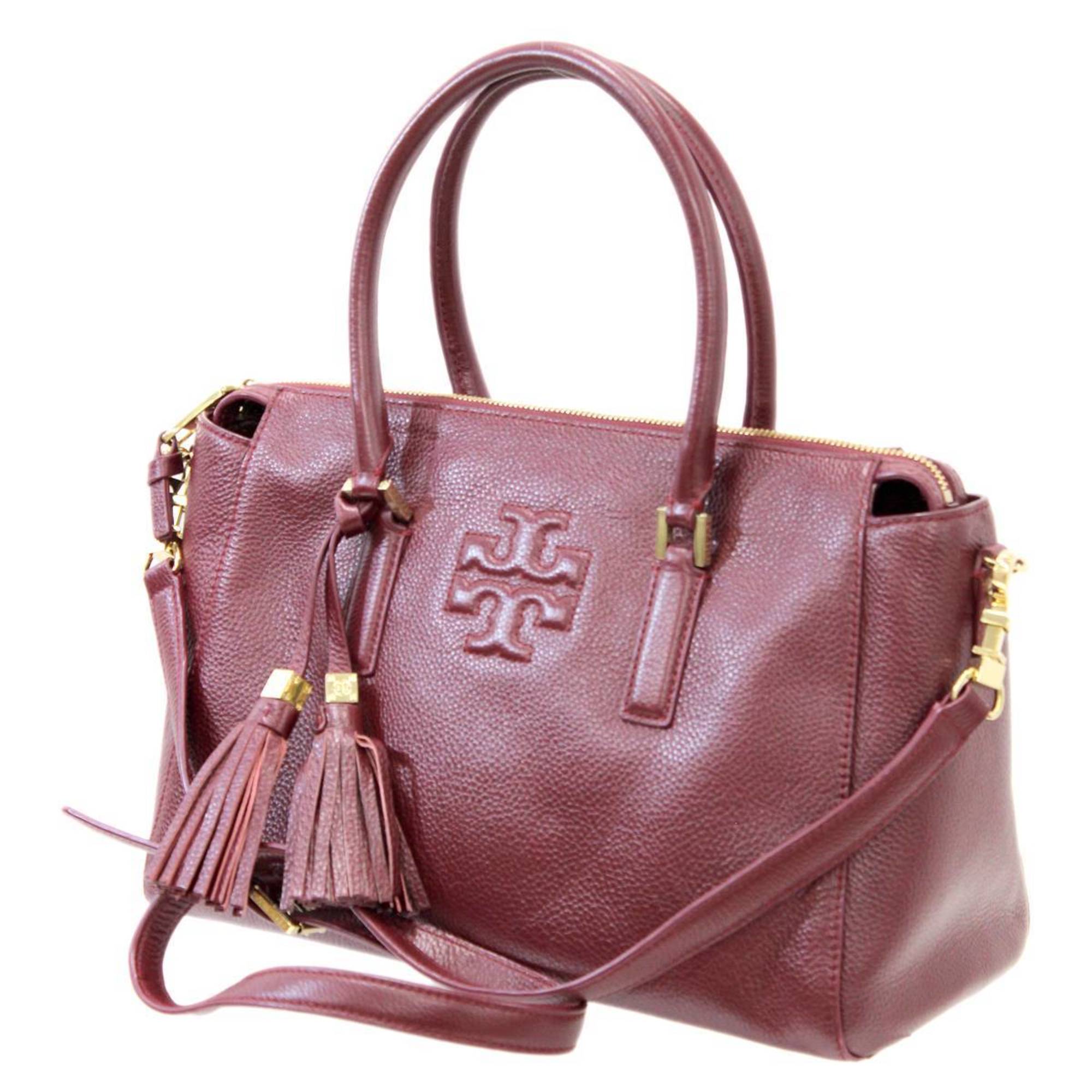 Tory Burch Calf 2way Handbag Shoulder Bag Wine Red